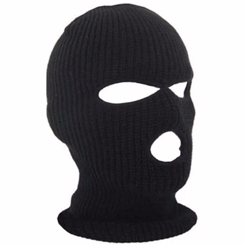 Лыжная маска с 3 отверстиями Балаклава черная вязаная шапка Защита лица зимняя