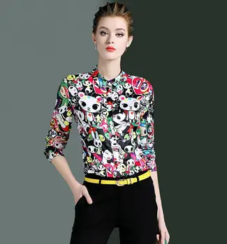 

High quality! Women's Original brand spring casual cartoon print shirt female long sleeve OL shirt chic blouse tops TB740