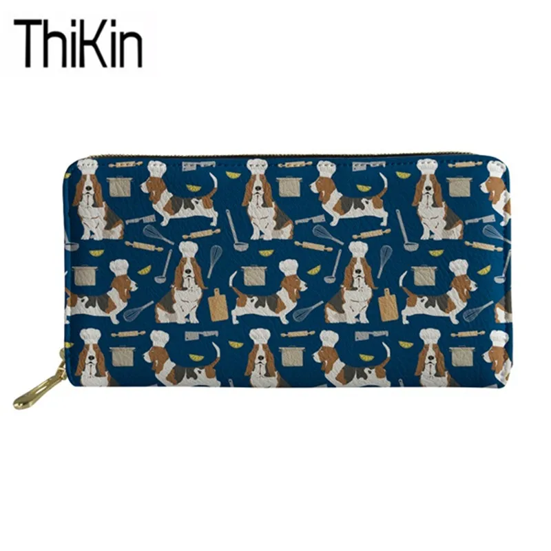 

Thikin Women's Wallet for Credit Card Cute Basset Hound Printing Long PU Leather Purse Ladies Clutch Card Holders Coin Pouch