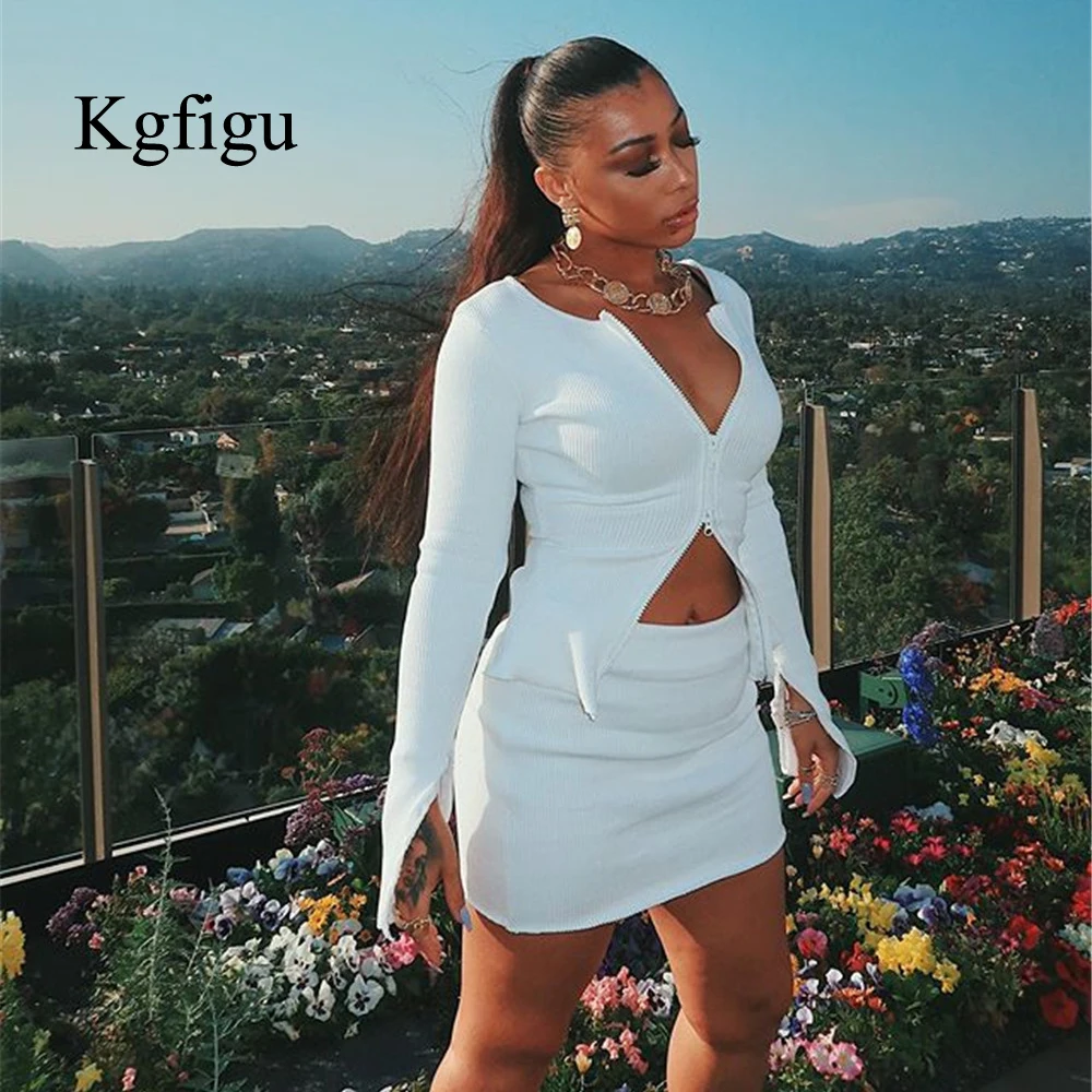 KGFIGU kylie jenner ребристые Топы Куртки Осенние с длинным рукавом на молнии пальто сексуальная уличная Женская белая вязаная кимоно casaco feminino