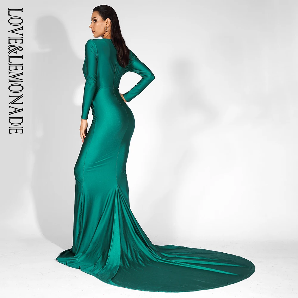 LOVE&LEMONADE  Sexy Green Deep V-Neck Slim Fit