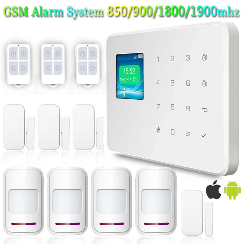 

G18 4 X Infrared Detector 3X Remote Control GSM Home Voice Prompt  Burglar Alarm System Motion detector Door Sensor Kit
