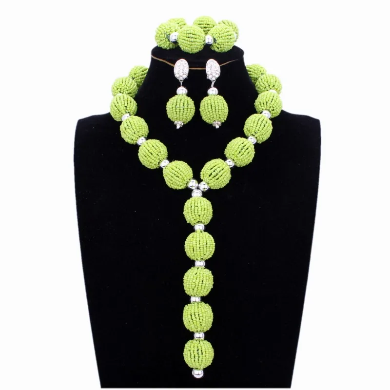 

Newest Necklace Set Crystal Apple Green Balls Indian Bridal Jewelry Sets Wedding For bride Women High Quality Dubai Jewelry Sets