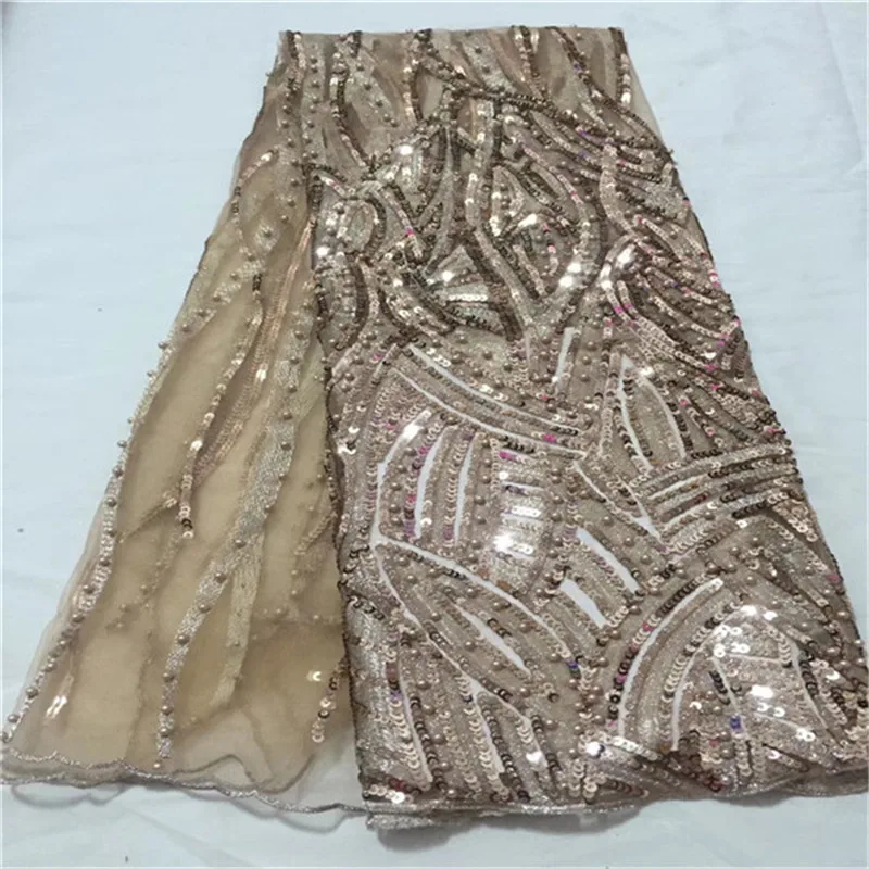 

New Design African Lace Fabric 2019 Embroidered Nigerian Laces Fabric Bridal High Quality Gold Sequins French Tulle Lace Fabric