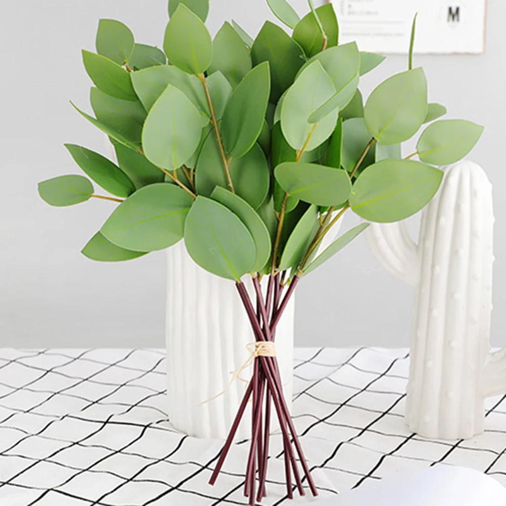 

8pcs/Bouquet Green Artificial Leaves Large Eucalyptus Leaf Plants Wedding Decoration Fake Plants For Home Garden Party Decor