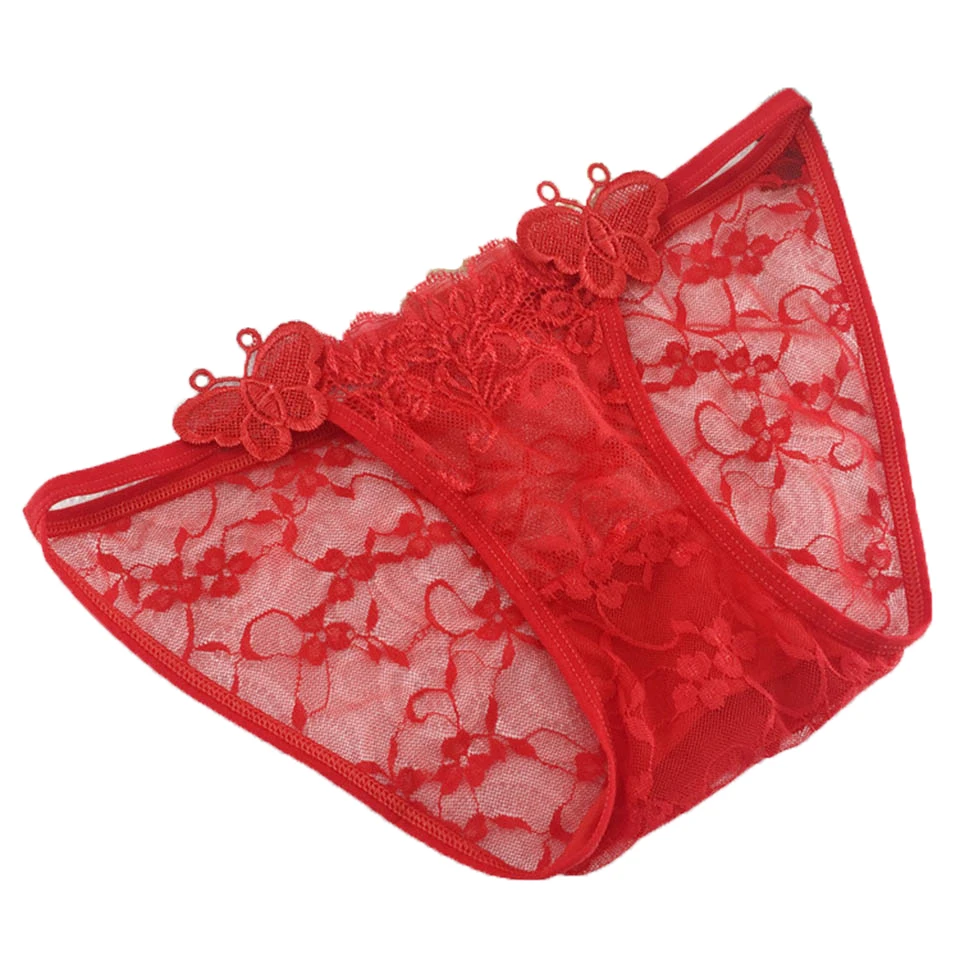 Sexy women transparent panties butterflies embroidered women underwear