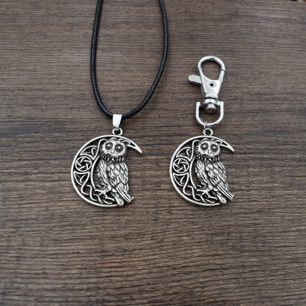 Antique Silver Crescent Moon Pendant Owl Necklace Wicca Pentagram Choker Jewelry 