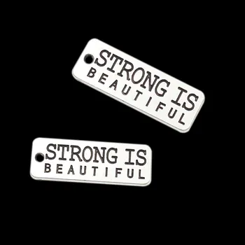 

RAINXTAR 50pcs Wholesale Message Charms Strong Is Beautiful Alloy Letter Charms AAC789