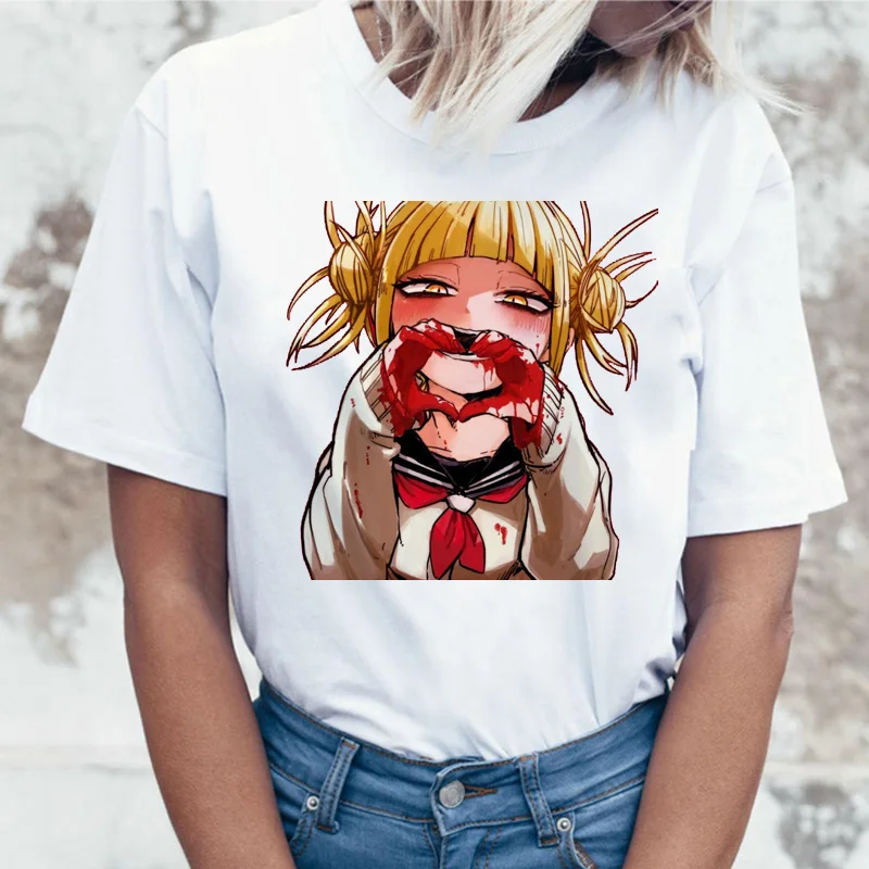 Ahegao طباعة T قميص Himiko توجا senpai الإناث النساء boku لا hero الأكاديمية تي شيرت المحملة قميص التي شيرت المتناثرة waifu 90 s الكرتون
