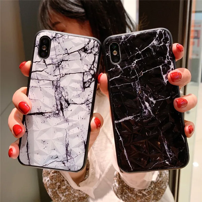 

Marble Cell Phone Case For iphone 7 X XS XR Max Cover Soft TPU Silicone+Acrylic For iphone 7 8 6 S Plus 5 5SE Diamond Case Funda