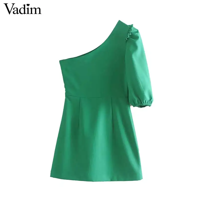 Vadim женское сексуальное мини-платье с одним плечом, с воротником и молнией сбоку, с открытой спиной, необычные зеленые вечерние Клубные платья QC557
