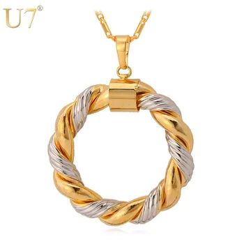 

U7 Brand Circle Round Necklace For Women Mix Gold Color Pendant & Chain Fashion Jewelry P481