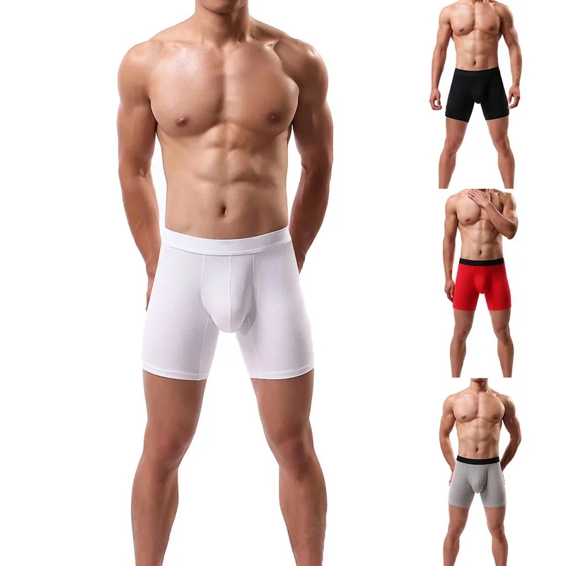 Pui men tiua, 4 шт., модные сексуальные мужские боксеры, хлопковое Спортивное длинное нижнее белье, мужские однотонные дышащие удобные трусы