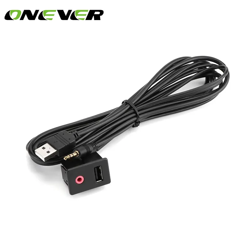 Onever USB 3.5mm Plug Car Dashboard Flush Mount AUX Extension Cable