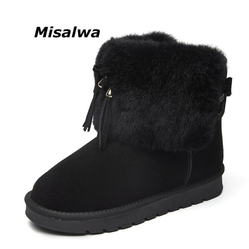 

MIsalwa 2019 New Women Boots Fringe Rabbit Fur Winter Keep Warm Snow Boots Round Toe Platform Women Ankle Boots Footwear