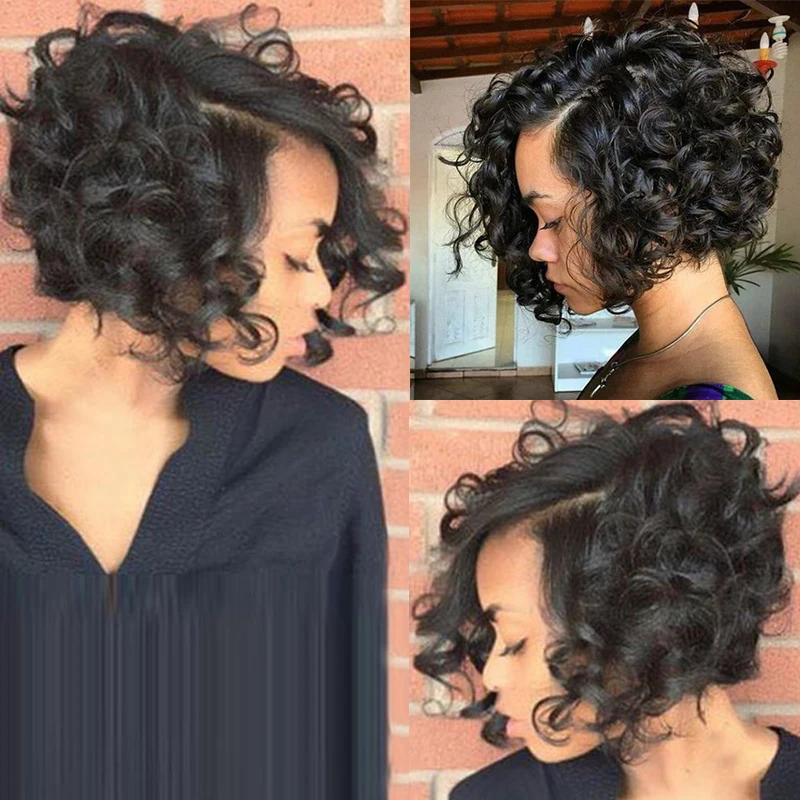 Synthetic Wigs for Black Women Short Black Wig Women's Bang Curly Bob Wig Full Hair Natural Short Wigs For Black Women