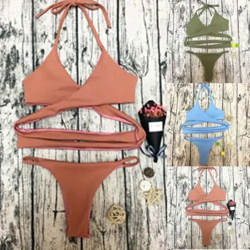 Womens Sexy Summer Padded Push-up Bikini Set Bandage Lace Up Beach Swimsuit Bathing Suit Swimwear Beachwear Tankini Monokini | Спорт и
