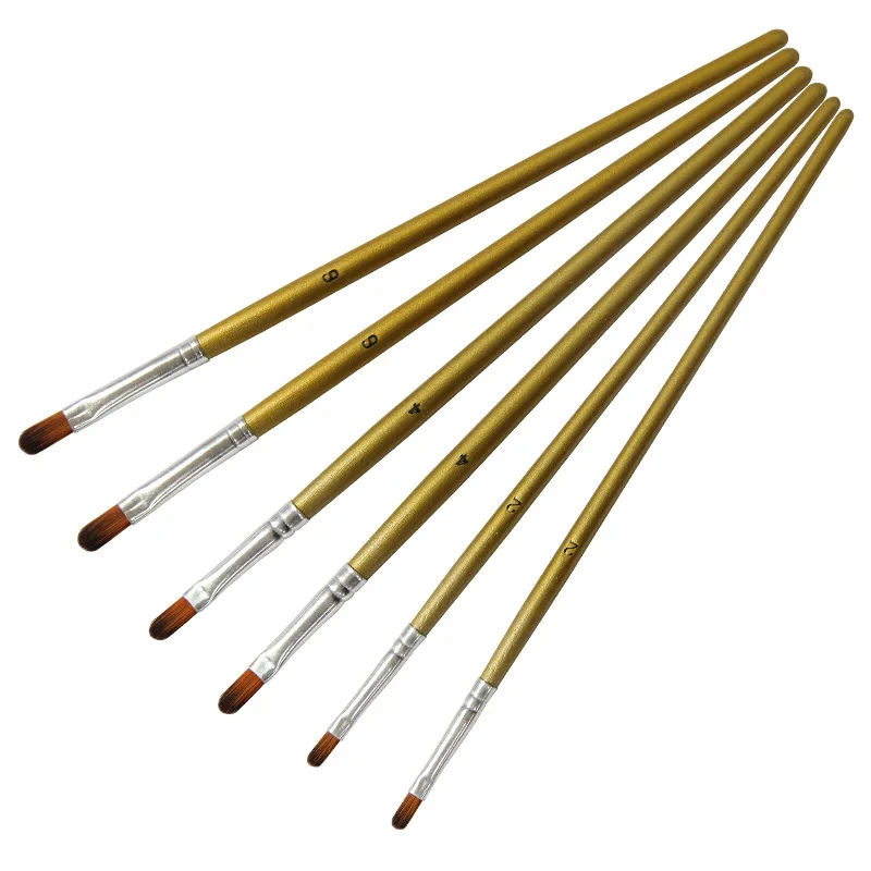 

6 pcs Dual-color Nylon hair Wood Nail Round Golden Short wooden poleWatercolor Propylene Brushes set Paint Drawing Art Supplies