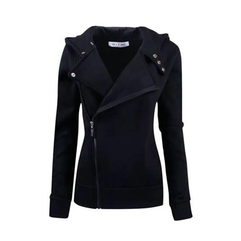 slim plain zipper hooded jacket
