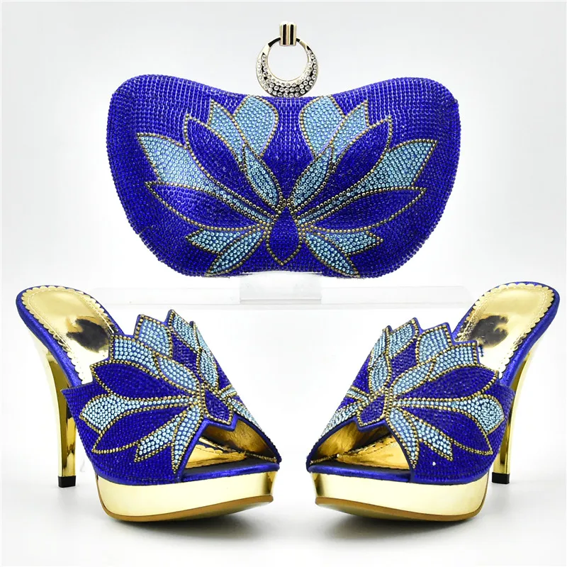 Strass fuchsia De Italiennes Femmes Assortir Sacs Dames Avec or Chaussures Les Et À Assortis Bleu pourpre Ensemble Décoré Nigérian Sac Mariage HvnvZx7Y6