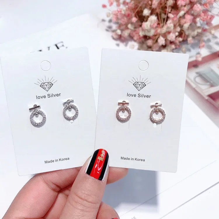 circle mini zircon earring 925 silver post Hypoallergenic fadeless alloy fashion jewelry stud earrings for women girl gift