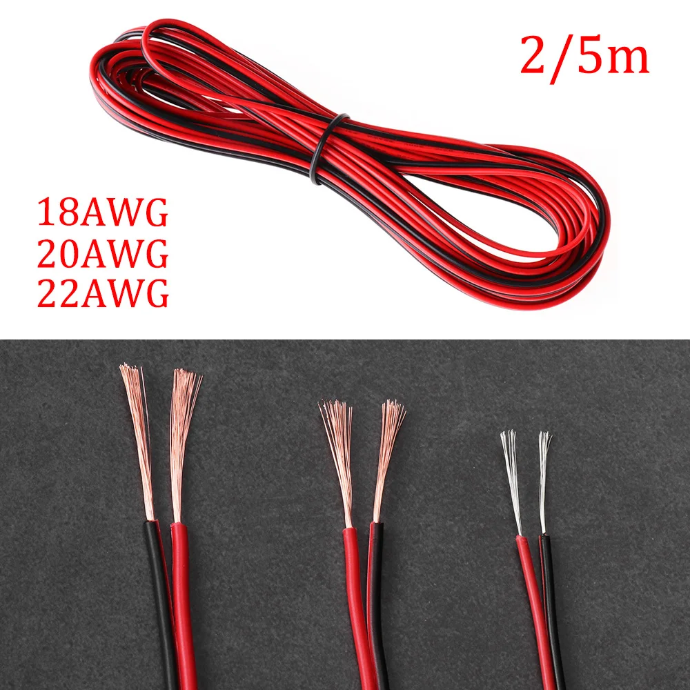 2/5 m 2Pin провод кабель-удлинитель шнура красные, черные 22AWG 20AWG 18AWG для Светодиодные ленты