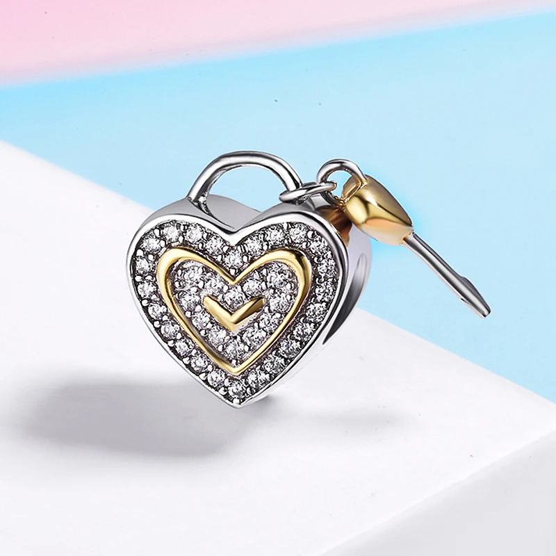 HoHangFuk 100% стерлингового серебра 925 пробы романтические сердца Key Lock Подвески fit Для