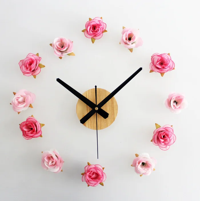 3D DIY flower wall clock lovely rose quartz clock home decor wooden
