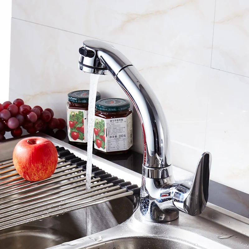  Fapully cupc mixer tap flexible pull down brass kitchen sink faucet, Chrome