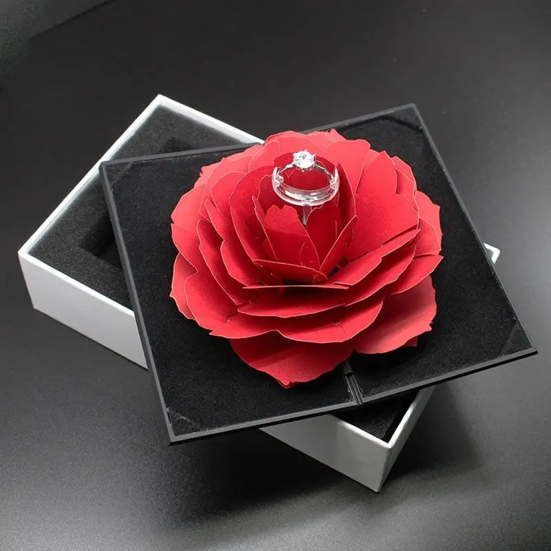 Складная коробка с розовым кольцом для женщин креативный бумажный Чехол Для Хранения Драгоценностей маленькая Подарочная коробка для колец