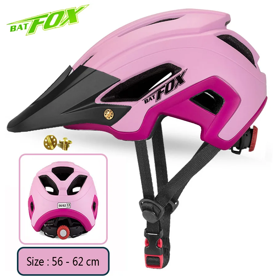 BATFOX Bicycle Helmet Men Women MTB Cycling Helmet Ultralight Big Visor Breathable Road Bike Helmet Outdoor Sport Ridding Helm - Цвет: Pink-Black