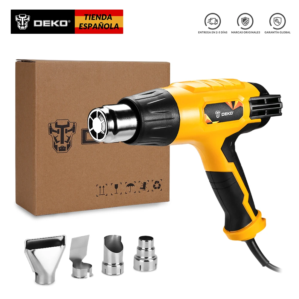 DEKO Original 220V Heat Gun 2000W Variable 3 Temperatures Advanced Electric Hot Air Gun with Four Nozzle Attachments