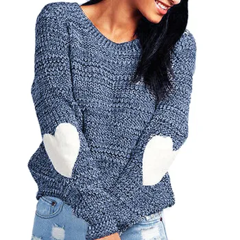 

Women Hearted Sleeve Loose Knitted Sweater Jumper Knitwear Outwear sueter mujer invierno 2019 W712