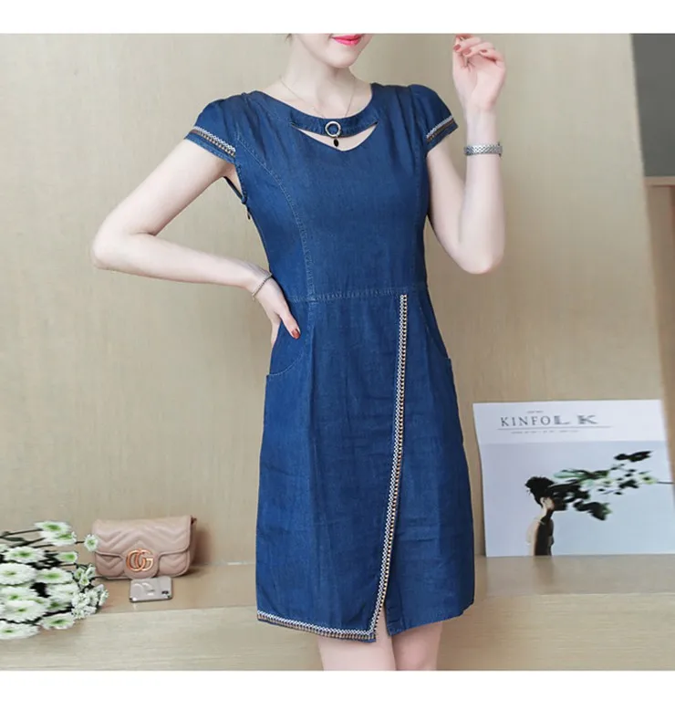 New Denim Dress Women Summer Dress Embroidery Short Sleeve Jeans Dresses Ladies Casual Blue Robe Femme Vestidos Mujer 2018 Mode (4)