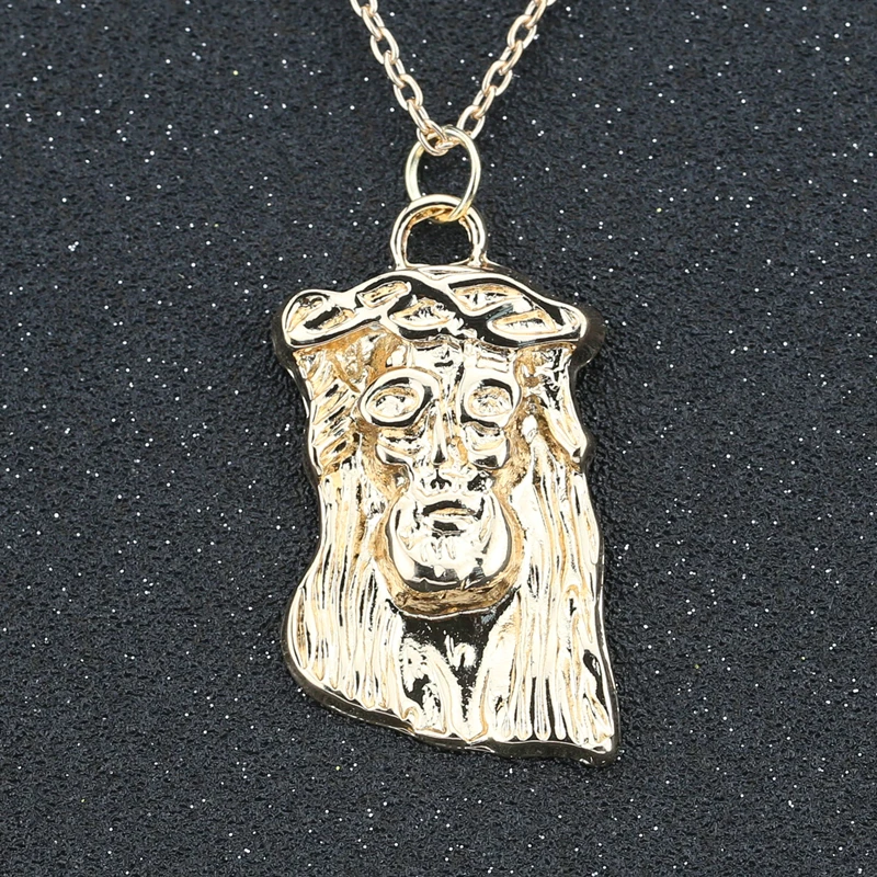 Jesus Piece Necklace Fashion Gold Color Head Pendant Christianity Hip