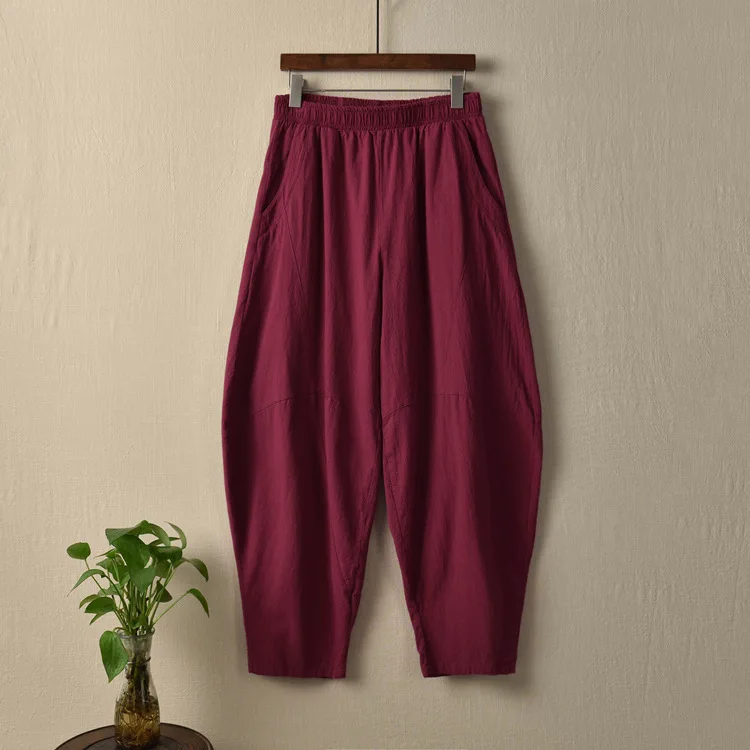 Johnature брюки из хлопка и льна для женщин, винтажные брюки с эластичной резинкой на талии, новинка весны, женские повседневные штаны-шаровары с карманами в стиле пэчворк