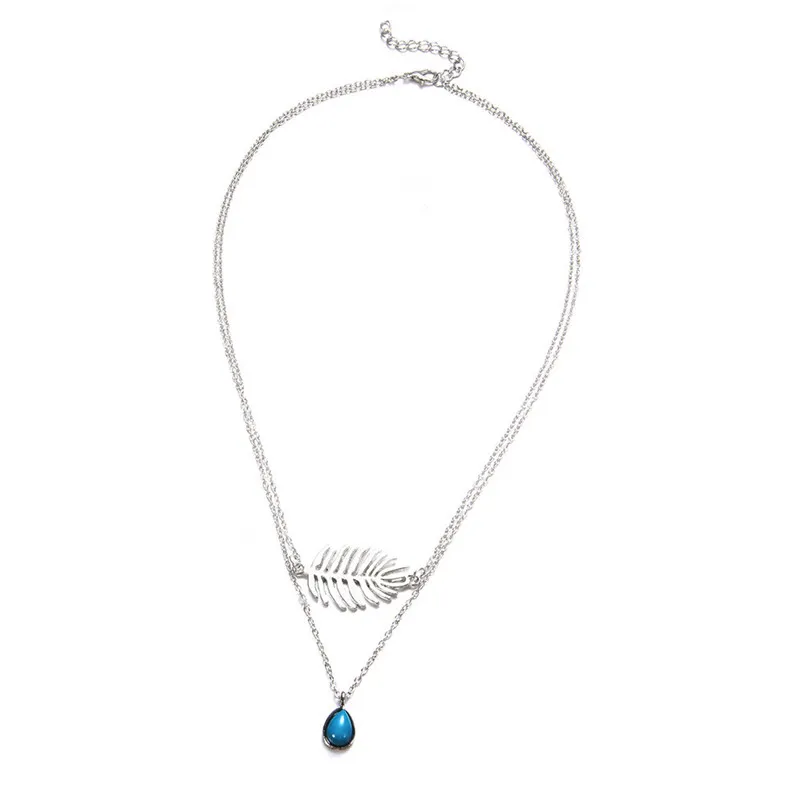 Necklace chain for women Fashion Feather Natural Stone Pendant Necklace Chain Elegant Jewelry Collier ras de cou A24#N (4)