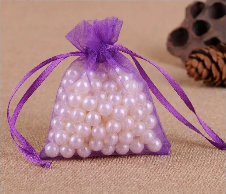 Household 50pcs/lot 7x9 cm Drawable White Small Organza Bags Favor Wedding Christmas Gift Bag Jewelry Packaging Bags Pouches - Цвет: Dark purple