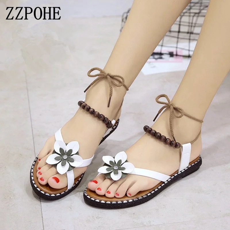 

ZZPOHE Sandals Women Summer Shoes Ladies Wedding Beach Flats Sandals Female Flip Flops Comfortable Lace Up Sandals free shipping