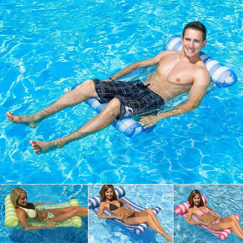 buy Foldable Outdoor Water Hammock Single People Increase Inflatable Beach Lounger Backrest Recliner Floating Sleeping Bed Chair