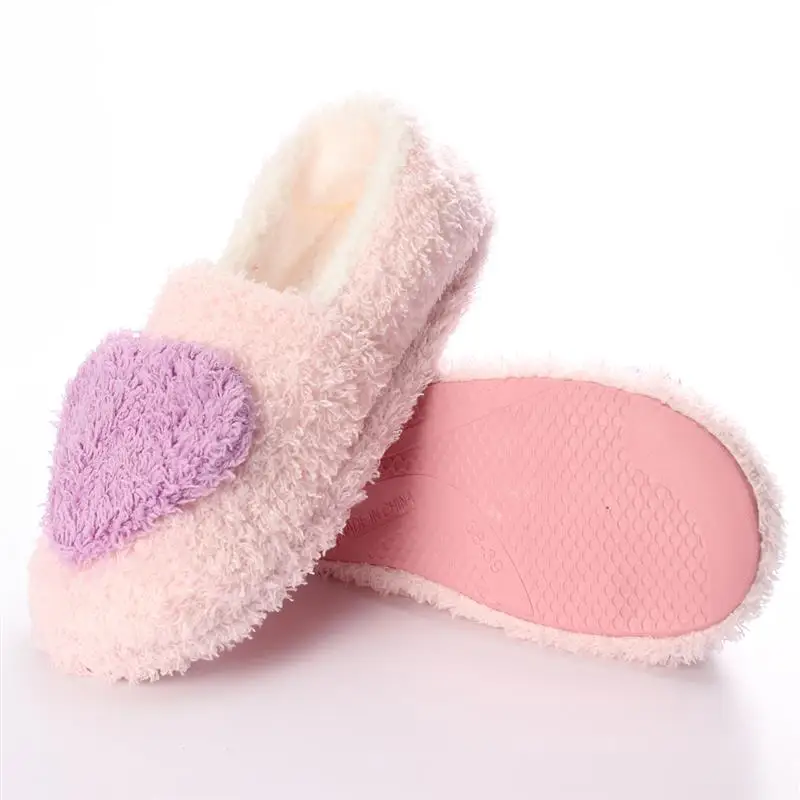 

2019 Winter Pantuflas Love Heart Pattern Cotton Plush Women Slippers Soft Warm Floor Indoor Shoes Woman Bedroom House Slippers