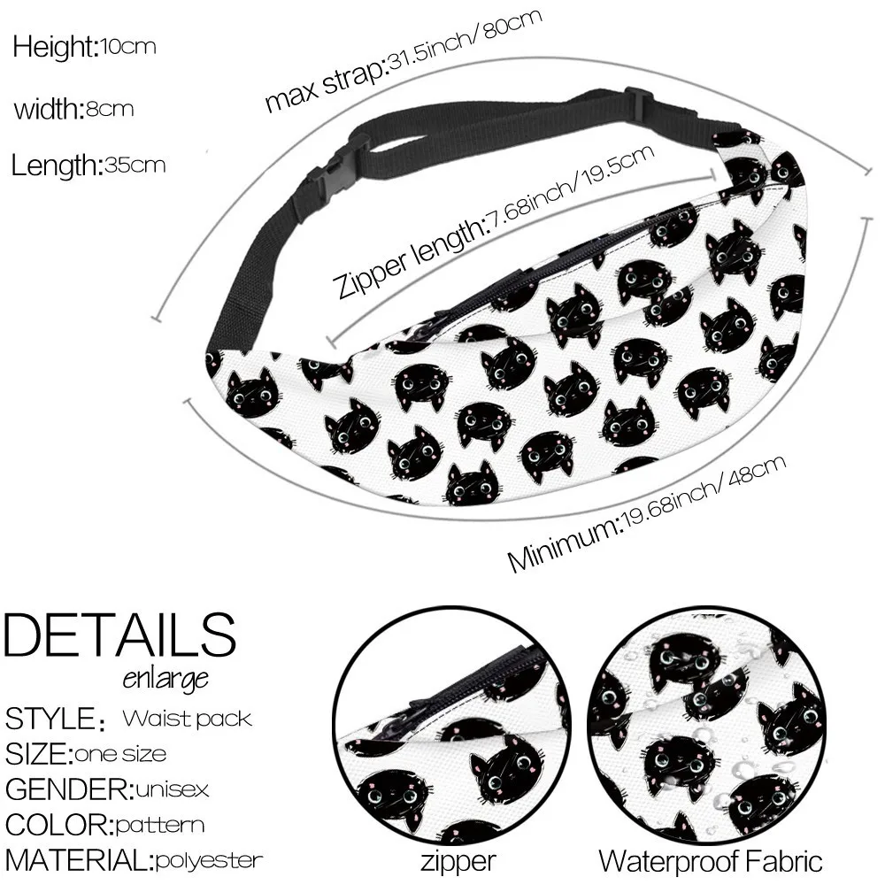 Deanfun печать маленький черный Кот Мужские Фанни пакеты водонепроницаемый белый поясная сумка мужская сумка для телефона YB-60