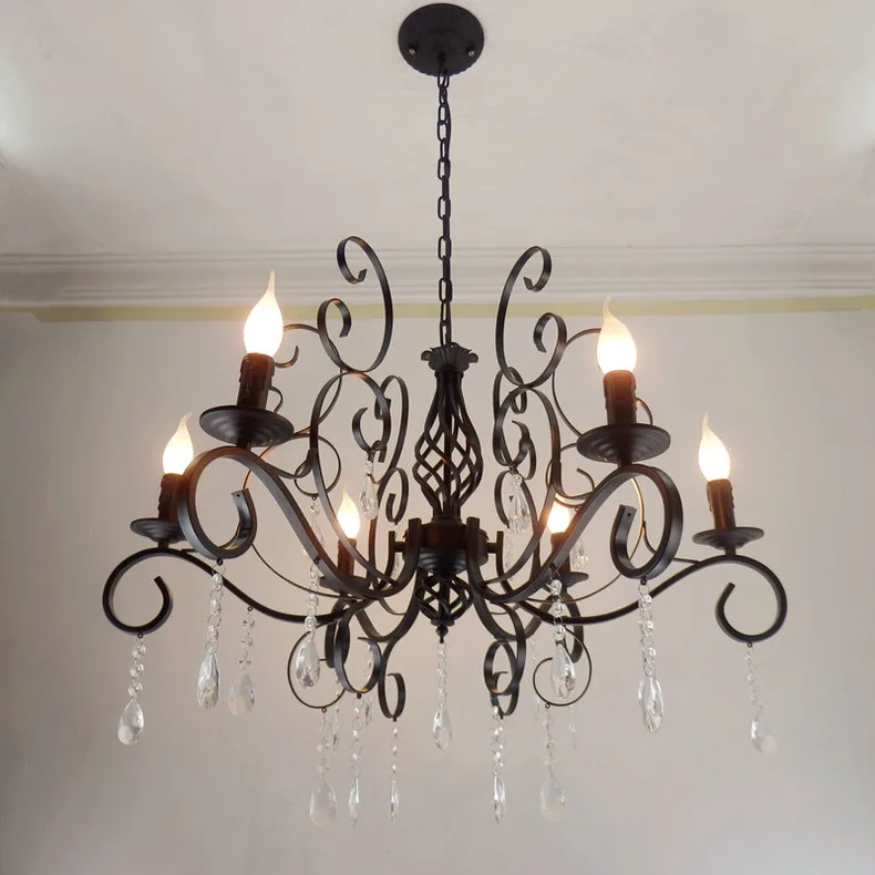 

iron candle crystal lights Multiple Chandelier American minimalist living room wrought lighting lamps bedroom ZA