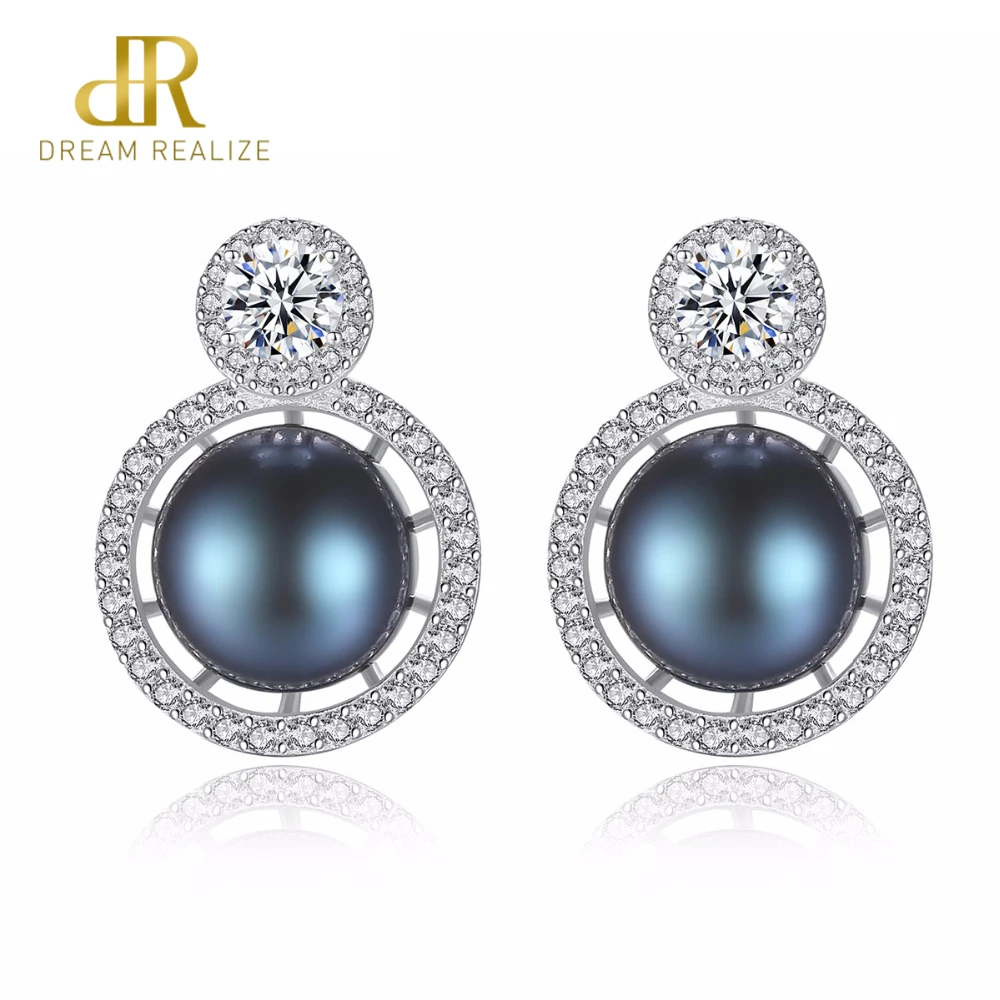 

DR Brand 8-8.5 mm 100% Natural Freshwater Pearl Earrings Jewelry 925 Sterling Silver Brincos Zircon Stud Earrings For Women