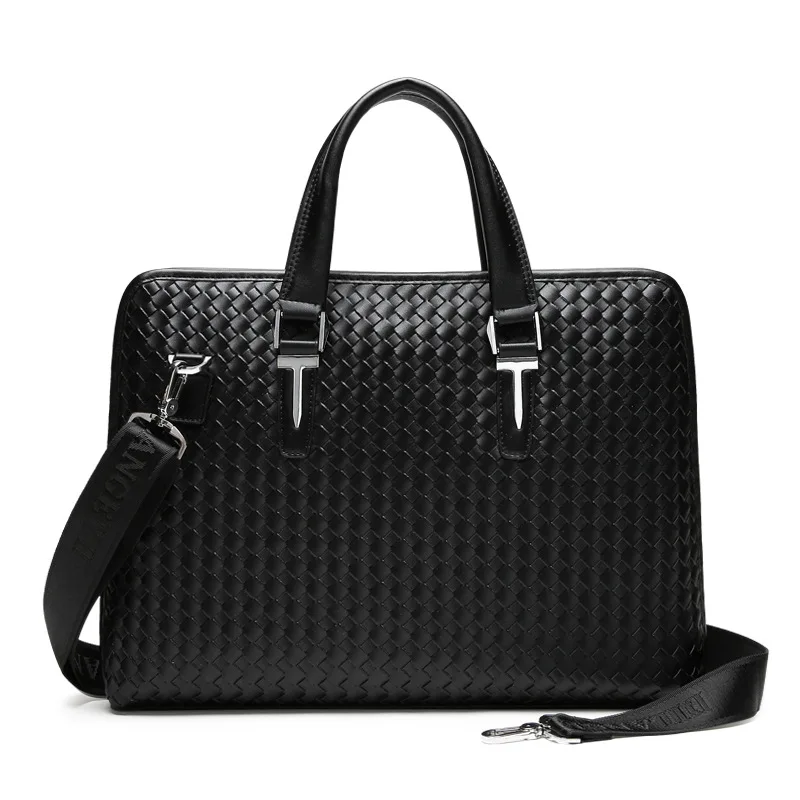 

Men Business Weaving PU Leather Briefcase Male Travel Messenger Shoulder Portfolio Laptop Bags Causal Lawer Handbag Bolsa