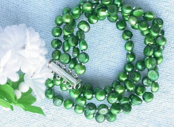 

free shipping 09787 4strands Freshwater Green Pearl Bracelet
