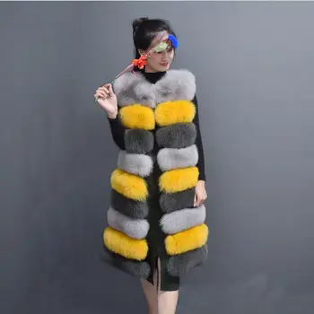 

S/3Xl Womens Mixed Color Fake Fox Fur Vests Removable Fur Large Size Man-Made Sleeveless Fur Coats Veste Femme Female Vest J2902