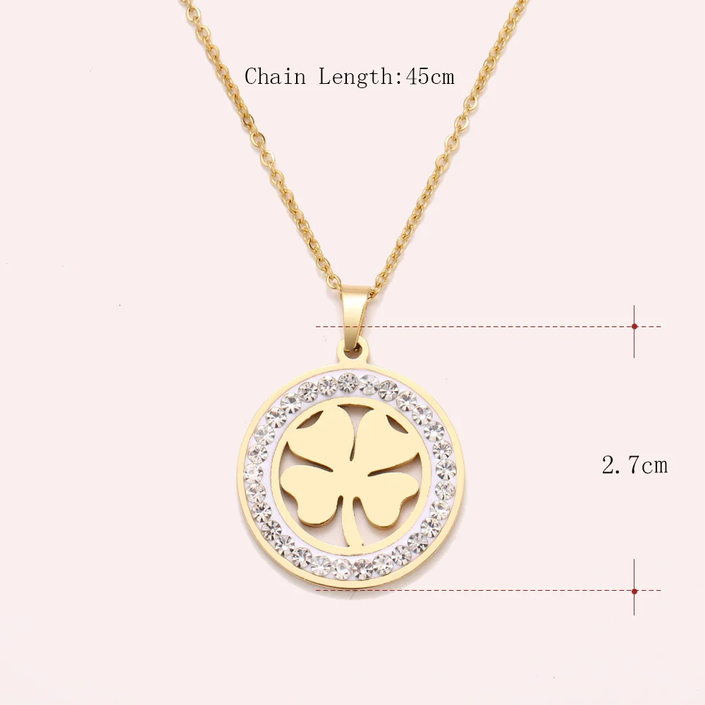 Cacana Stainless Steel Crystal Round Pendants Necklace Women Jewelry Clover Trendy Necklaces Donot Fade Valentine`s Day Gift (1)