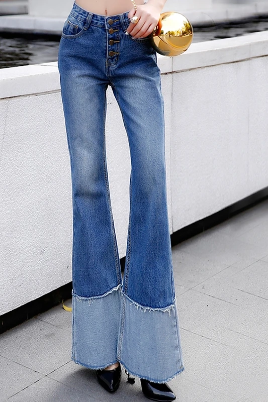 Single Gloria Cowboy Taille Femmes Évasée Femelle Femme Lavage Blanc Harajuku Mince Pantalon Haute Mode Jeans breasted qOtOxgSw