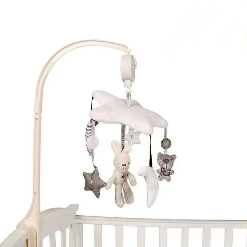 

Newborn Baby Toys infant Mobile Crib Rabbit Musical Box with Holder Arm Music Rotating Bed Bell for toddlers cute Plush Toy